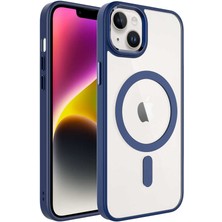 Zore Apple iPhone 14 Kılıf Wireless Şarj Özellikli Tcmk Krom Magsafe Silikon Kapak-Lacivert