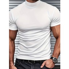 Amor Man Özel Tasarım Full Likralı Düz Renk Slim Fit Yarım Balıkçı Kısa Kollu Şık Erkek 4 Mevsimlik T-Shırt