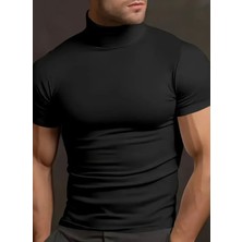 Amor Man Özel Tasarım Full Likralı Düz Renk Slim Fit Yarım Balıkçı Kısa Kollu Şık Erkek 4 Mevsimlik T-Shırt