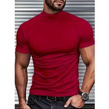 Amor Man Özel Tasarım Full Likralı Düz Renk Slim Fit Yarım Balıkçı Kısa Kollu Şık Erkek 4 Mevsimlik T-Shırt