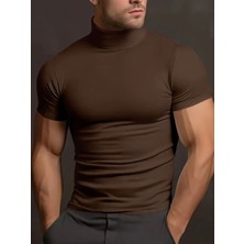 Amor Man Özel Tasarım Full Likralı Düz Renk Slim Fit Yarım Balıkçı Kısa Kollu Şık Erkek 4 Mevsimlik T-Shırt