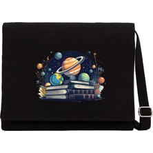 Zepplin Giyim Book Planets Siyah Kanvas Postacı Çantası