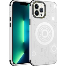 Zore Apple iPhone 12 Pro Max Kılıf Tcmk Wireless Şarj Özellikli Desenli Hot Kapak-Beyaz