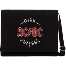 Zepplin Giyim Ac Dc Vintage Siyah Kanvas Postacı Çantası