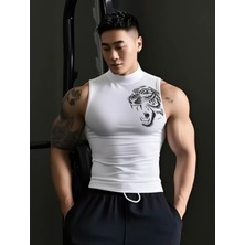 Amor Man Özel Tasarım Göğüs Kalpan Baskılı %100 Pamuk Kolsuz Likralı Erkek Slim T-Shirt