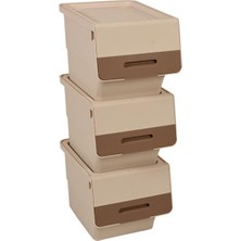 altabi Freebox 33 Litre Krem Kahve Organizer – Tekerlekli 3’lü Set Organizer