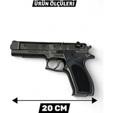 Yıldırım Oyuncak Gri Metal Gonher Silah 20 cm Mantar Kapsül Atan Tabanca 144 Adet Kapsül Hediyeli