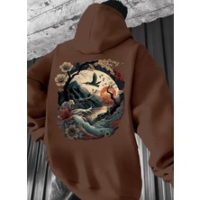 Amor Man Büyük Beden Özel Tasarım Kapüşonlu Japonya Da Gün Batımı Sırt Baskılı %100 Pamuk Erkek Sweatshırt