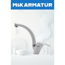Beyaz Krom Mix Eviye Bataryası Çeşmesi