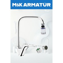 Krom Köşe Pamuk Filtreli Eviye Bataryası Çeşmesi