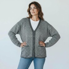 Eren Style Desenli Mimoza Örme Triko V Yaka Cepli Hırka