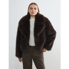 LC Waikiki Lcwaıkıkı Classic Kahverengi Ceket Yaka Kadın Kürk Mont