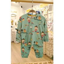 Isobel Isob Yeşil Kız Desenli Fitilli Kumaş Interlok %100 Pamuk Kız Çocuk Pijama Takımı 3-8 Yaş 51240