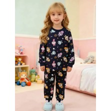 Isobel Isob Lacivert Labubu Desenli %100 Pamuk Kız Çocuk Pijama Takımı 3-13 Yaş 51239-51430