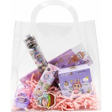 Labubu Hediyelik Set – Rulo Etiket + Sticky Notes + Holografik Sticker + Kalemtıraş + Silgi
