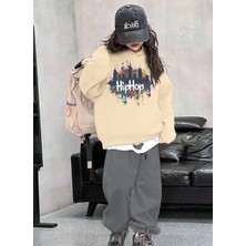 Kids Face Özel Tasarım Hip Hop Graffiti Baskılı %100 Pamuk Oversize Kışlık Kız Çocuk Eşofman Takımı