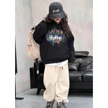 Kids Face Özel Tasarım Hip Hop Graffiti Baskılı %100 Pamuk Oversize Kışlık Kız Çocuk Eşofman Takımı