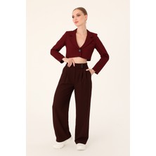 Hazel Kadın Vişne Çift Düğmeli Palazzo Pantolon