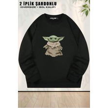 Unisex Baby Yoda Baskılı Oversize Bisiklet Yaka Sweatshirt