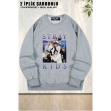 Unisex Stray Kids Vintage Retro Band Style 90S Baskılı Oversize Bisiklet Yaka Sweatshirt