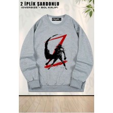 Unisex Zorro Instrument Baskılı Oversize Bisiklet Yaka Sweatshirt