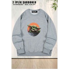 Unisex Starwars Yoda Baby Yoda Baskılı Oversize Bisiklet Yaka Sweatshirt