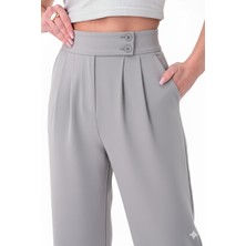 Hazel Kadın Gri Çift Düğmeli Palazzo Pantolon