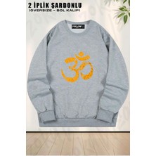 Unisex Om Yoga Spiritual Symbol In Distressed Style Baskılı Oversize Bisiklet Yaka Sweatshirt