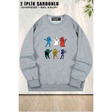 Unisex Cadılar Bayramı Sevimli Hayalet Uzaylı Baskılı Oversize Bisiklet Yaka Sweatshirt