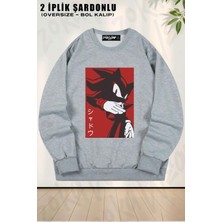 Unisex Black Shadow Hedgehog Manga Style Baskılı Oversize Bisiklet Yaka Sweatshirt