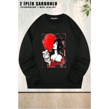 Unisex Kabuki Tokyo Japan Style Baskılı Oversize Bisiklet Yaka Sweatshirt