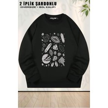 Unisex Crystal Collection Moonstone Baskılı Oversize Bisiklet Yaka Sweatshirt