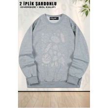 Unisex Crystal Collection Moonstone Baskılı Oversize Bisiklet Yaka Sweatshirt