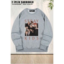 Unisex Stray Kids Vintage Retro Band Style 90S2 Baskılı Oversize Bisiklet Yaka Sweatshirt