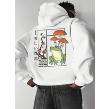 Punix Punıx Büyük Beden Özel Tasarım Kapüşonlu Kurbağa Mantarlar Sırt Baskılı Oversize Erkek Sweatshırt
