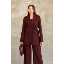 Hazel Kadın Vişne Yandan Bağlamalı Blazer Ceket