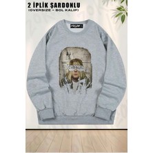 Unisex Paper Nirvana Kurt Cobain T Baskılı Oversize Bisiklet Yaka Sweatshirt