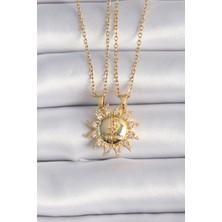 ForWhat Hediye Takı için Kadın Kolye Golden Çelik Zirkonlu Güneşli Yazı Arkadaş