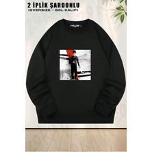 Unisex Charlie Chaplin Baskılı Oversize Bisiklet Yaka Sweatshirt