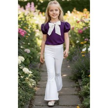 Parla Kids Kız Çocuk Lilyum Mor Bluz Krem Pantolon Alt Üst 23 Nisan Takım