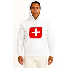 Bahriyeli Collection Kapüşonlu Isviçre Bayrağı Göğüs Baskılı Unisex Sweatshirt