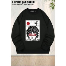 Unisex Anime Hanma Baki Baskılı Oversize Bisiklet Yaka Sweatshirt