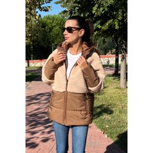 Love The Wind Kapüşonlu Kapitone Garnili Uzun Peluşlu Mont