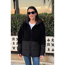 Love The Wind Kapüşonlu Kapitone Garnili Uzun Peluşlu Mont