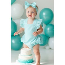 Parla Kids Kız Bebek Mint Pamuklu Salopet Bandana Takım