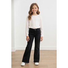 Zubi Baby & Kids Wear Bayhas Kız Siyah Geniş Paça Işlemeli Denim Pantolon