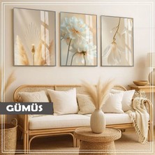 Harikabirev|soft|beyaz-Krem Krizantem Çiçek Kombin|çerçeveli Cam Tablo  3lü Dikey