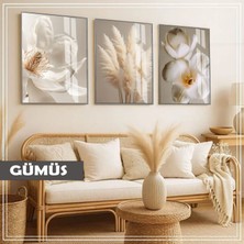 Harikabirev|soft|krem Pampas-Orkide Kombini |çerçeveli Cam Tablo  3lü Dikey