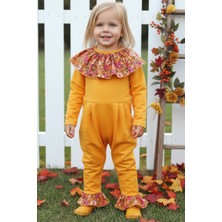 Parla Kids Kız Bebek Lotus Hardal Çiçekli Uzun Kollu Çıtçıtlı Yakalı Tulum