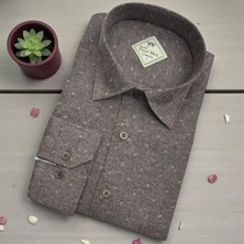 Eren Style Bej Klasik %100 Cotton Uzun Kollu Terletmeyen Kışlık Flanel Gömlek (Regular Kalıp)